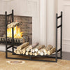 Black Metal Wood Log Storage Rack Stand Fireplace Firewood Holder Indoor Heater
