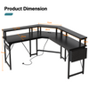 Flamaker L Shaped Gaming Desk with LED & Power Strip 150x150cm Computer Table