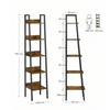 Ladder Shelf 5-Tier Narrow Shelf Bookshelf Rustic Brown and Black LLS109B01