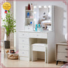 White Dressing Table with Mirror Vanity Makeup Desk & Stool Set With LED Lights