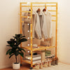 Clothes Rail Natural Bamboo Stand Coat Rack with Shoe Rack Wardrobe for Bedroom