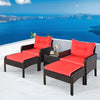 5 Piece Patio Rattan Sofa Set Outdoor Garden Wicker Lounge Chair with Ottoman