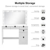 White Dressing Table With LED Light Makeup Desk MDF Bedroom Padded Stool Morden