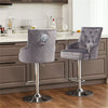 360° Swivel Grey Velvet Bar Stool Gas Lift w/Lion Head Door Knocker &Tufted Back