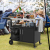 Outdoor BBQ Grill Cart with Stainless Steel Top Foldable Side Table Storage