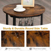 Industrial Round Side Table Wooden 2-Tier Sofa End Beside Table W/ Storage Shelf
