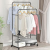 Rolling Clothes Garment Rack Double Pole Hanging Rail On Wheels w/ Shelf