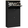 Narrow Shoe Cabinet with 3 Flip Drawers for 18 Pairs of Shoes Black
