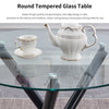 4x Velvet PU Leather Dining Chairs&Round Tempered Glass Dining Table Dining Set