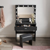 Modern LED Black Dressing Mirrored Makeup Table Vanity Set with Stool & Drawer