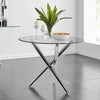 90cm Clear Round Dining Table Glossy X Crossed Legs Tempered Glass & Chrome Legs