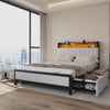 Double Size Bed Frame Metal Bed Platform LED Lights Headboard & Storage UK STOCK