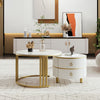 Round Coffee Table with Drawer For Living Room Nest of Side Table Set of 2 White