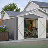 10X12FT Metal Garden Shed Apex Roof With Free Foundation Base Storage House Grey