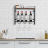 Wall Wine Bottle Rack Holder with Hanging Glass Holder Storage Display Shelf NEW