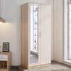 Cream&Oak High Gloss 2 Door Wardrobe Storage Cupboard with Mirror Hanging Rail