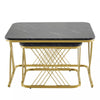 Set of 2 Fuax Marble Nesting Coffee Table Square Side End Tables with Metal Legs