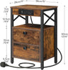 HOOBRO Side Table Bedside Table with Charging Station Nightstand 38 x 28 x 60 cm