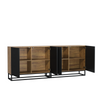 200cm Modern Sideboard | Oak Body Black Fluted Doors | Metal Frame Storage