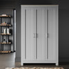3 Door Wardrobe Matte Grey Storage Cupboard with Shelves Rail Bedroom Furniture
