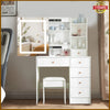 Dressing Table Makeup Desk Vanity Set w/ LED Lights Mirror + Stool + Drawers New