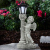 Resin Roman Pillar Angel Statue Figurine Solar Powered Light Outdoor Garden Lamp