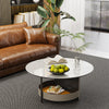 Round Marble Coffee Table Side Table Saddle Leather Storage Tray for Living Room