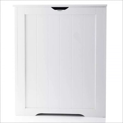 Large Laundry Linen Cabinet Bathroom Storage Chest Wooden Linen Hamper Bin-White