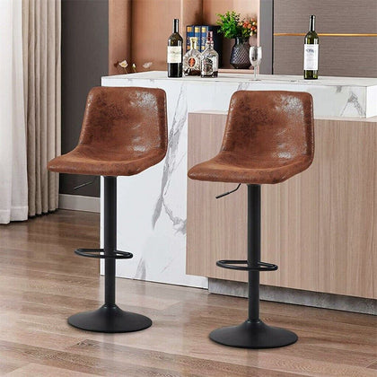 2x Bar Stools Breakfast Comfortable Swivel Gas Lift Kitchen Stool Leather Chairs