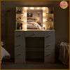 Modern Dressing Table Dimmable LED Mirror Makeup Desk with Drawers Vanity Table