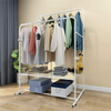 Rolling Clothes Garment Rack Double Pole Hanging Rail On Wheels w/ Shelf