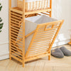 Free Standing Clothes Storage Basket Rack Bamboo Wooden Organizer Corner Hampers