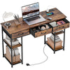 Computer Writing Desk with Power Outlets, Drawers, Shelves, Brown