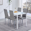 4x Grey Faux Leather Dining Chairs&White Marble Tempered Glass Dining Table Set