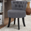 Grey Linen Makeup Chair for Vanity Button-Tufted Dressing Table Stool Wooden Leg