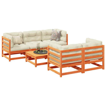 6 Piece Garden Sofa Set Wax Brown Solid Wood Pine Z4I7