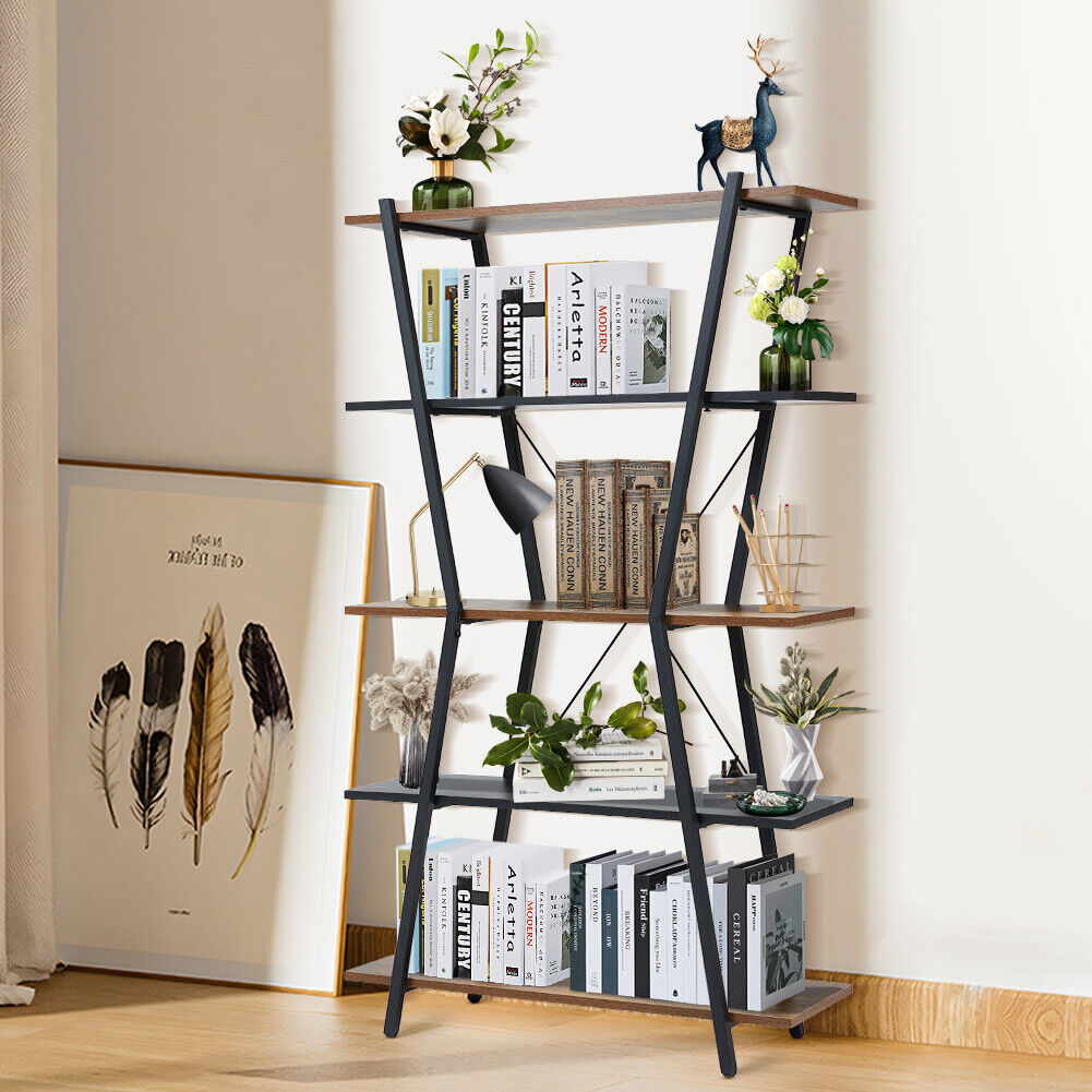 5 Tier Vintage Wooden Storage Shelf Bookcase Retail Display Stand Shelving Unit