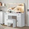 Dressing Table with Large LED Mirror Wood Makeup Desk 3 Drawers Stool White