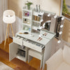 White Vanity Makeup Dressing Table Set w/Stool Drawer&Mirror Jewelry Wood Desk