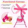 Kids Outdoor Mini Swing w/ Safety Belts & Adjustable Canopy-Pink