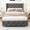 3FT UPHOLSTERED SINGLE BED FRAME WITH VELVET TUFTED HEADBOARD & WING SIDE GREY