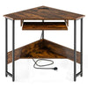 Corner Desk Small Computer Desk with Power Outlets & Keyboard Tray