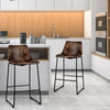 2× Bar Stools Vintage Leather Kitchen Counter Upholstered Chairs W/Footrests