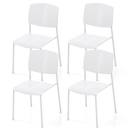 4Pcs Stackable Kitchen Chairs Set Modern Plastic Dining Room Chairs White