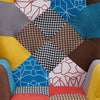 Patchwork Armchair with Footstool Linen Fabric Lounge Sofa Chair Fireside Seat