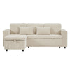 L Shaped 3 Seater Sofa Convertible Sofa Bed with Storage Chaise Corduroy Beige