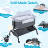Baby Bassinet Bedside Sleeper with Lockable Wheel & Storage Basket-Grey