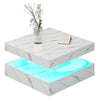 Coffee Table LED Lights Square Cocktail Table White Marble pattern Living Room