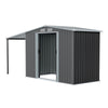 4/5/6/8/10FT Steel Garden Storage Shed Tool House with Side Canopy & 2 Air Vents