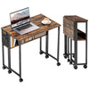 80 cm Foldable Computer Desk on Wheels for Small Spaces Rustic Brown